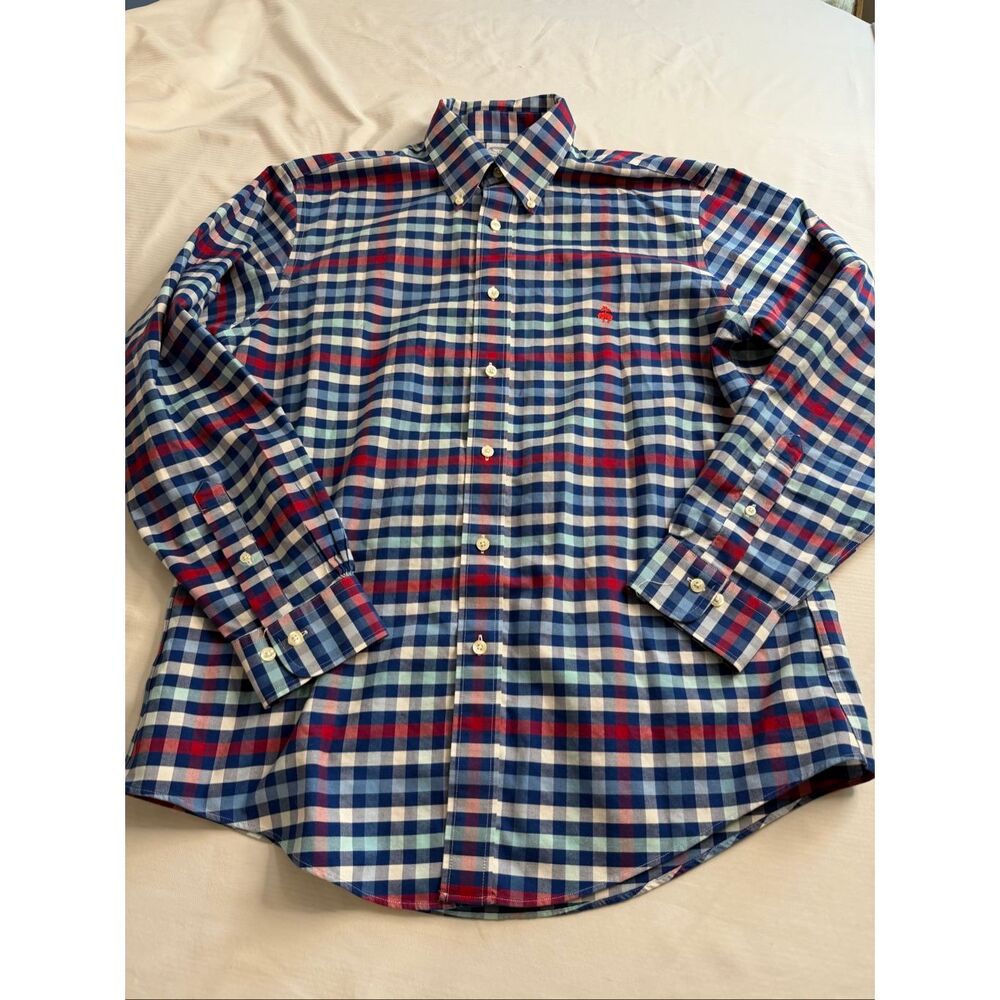 Brooks Brothers Regent Red White Blue Non Iron Button Down Shirt Size Large